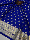 Royal Blue Banarasi Handloom Satin SIlk Saree - Aura Benaras