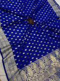 Royal Blue Banarasi Handloom Satin SIlk Saree - Aura Benaras