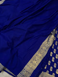 Royal Blue Banarasi Handloom Satin SIlk Saree - Aura Benaras