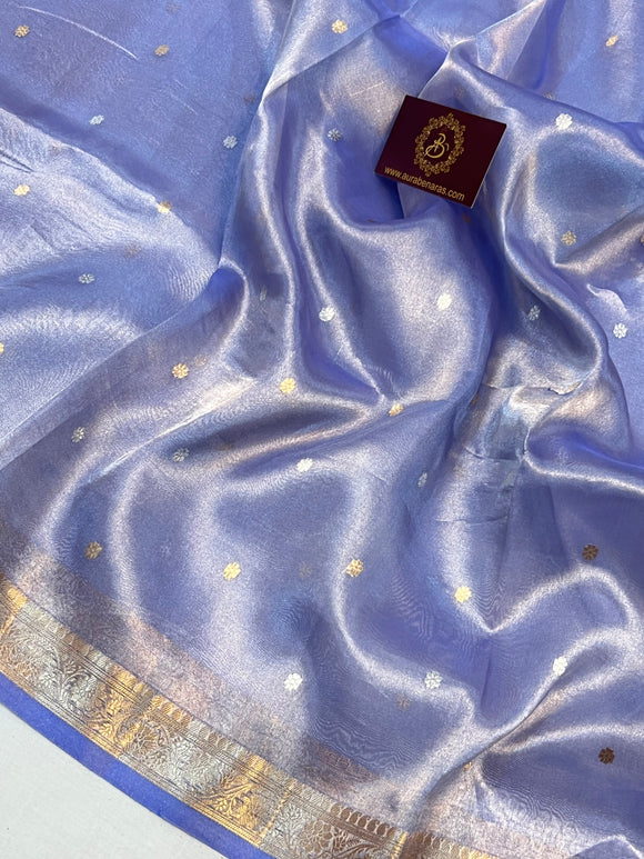 Indigo Blue Banarasi Handloom Organza Tissue Silk Saree - Aura Benaras