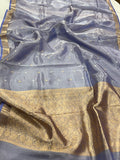 Indigo Blue Banarasi Handloom Organza Tissue Silk Saree - Aura Benaras