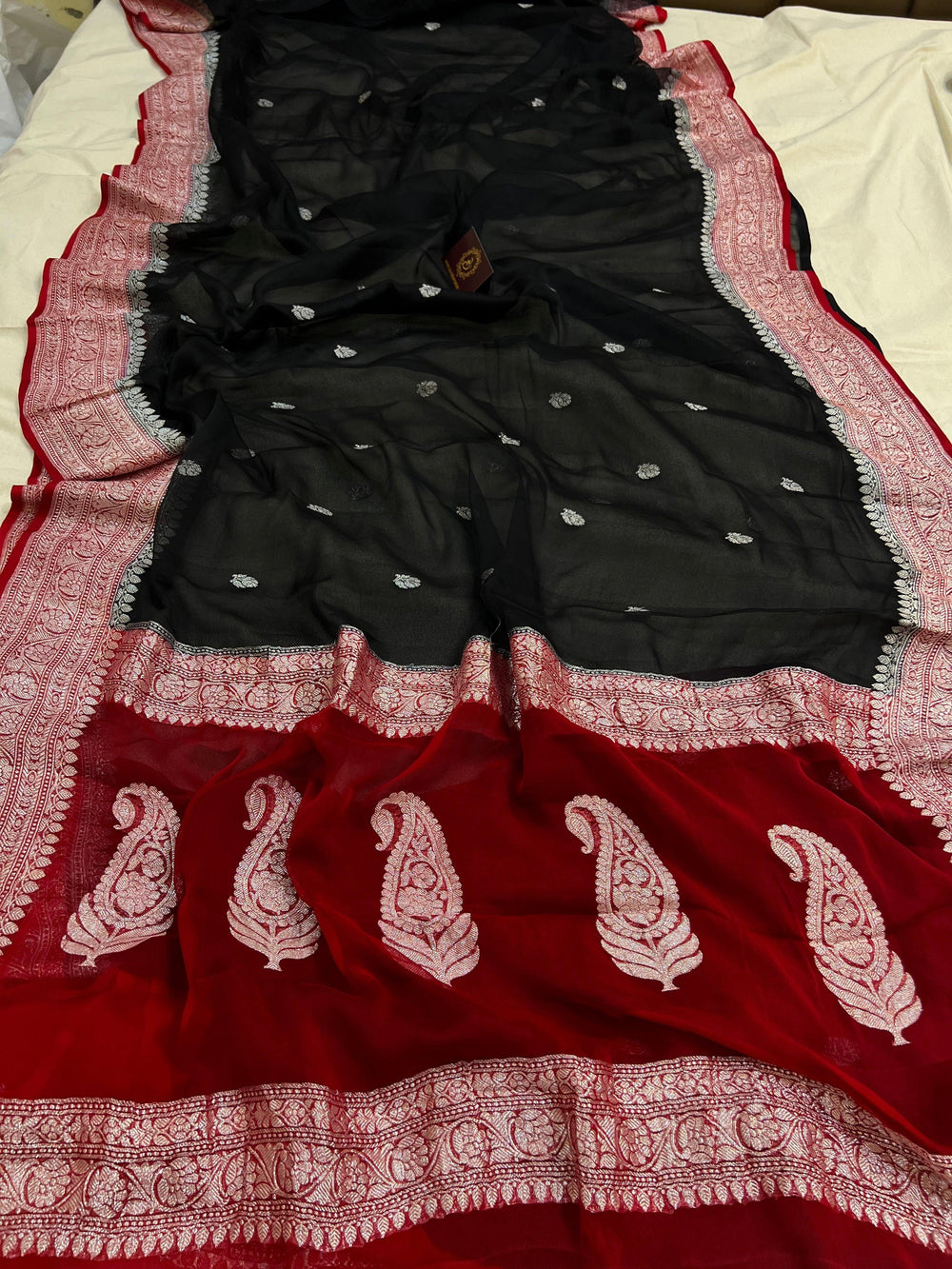 Black Khaddi Chiffon Banarasi Handloom Saree - Aura Benaras