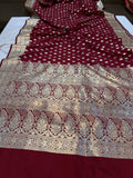 Maroon Banarasi Handloom Satin SIlk Saree - Aura Benaras