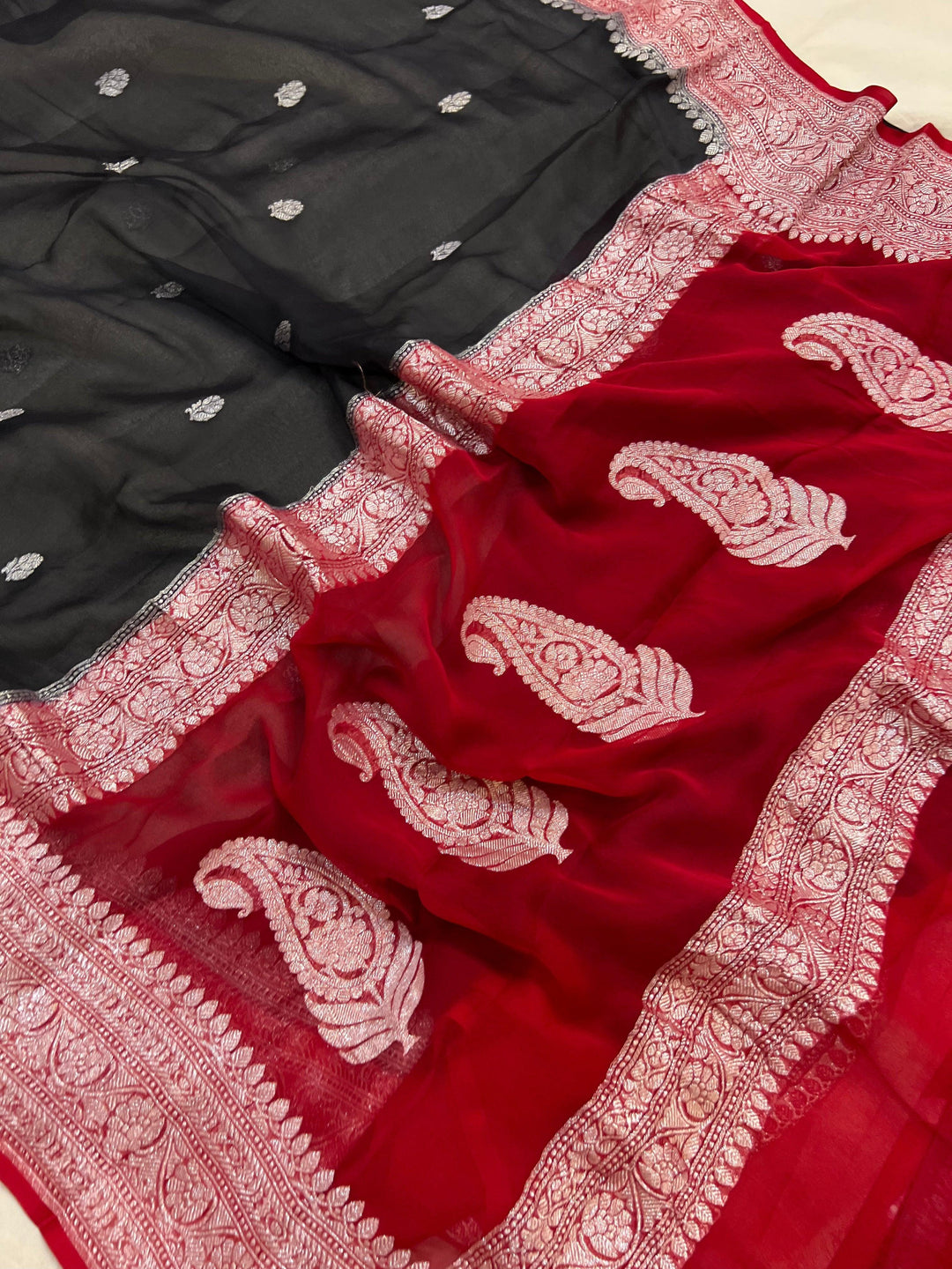 Black Khaddi Chiffon Banarasi Handloom Saree - Aura Benaras