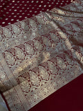 Maroon Banarasi Handloom Satin SIlk Saree - Aura Benaras