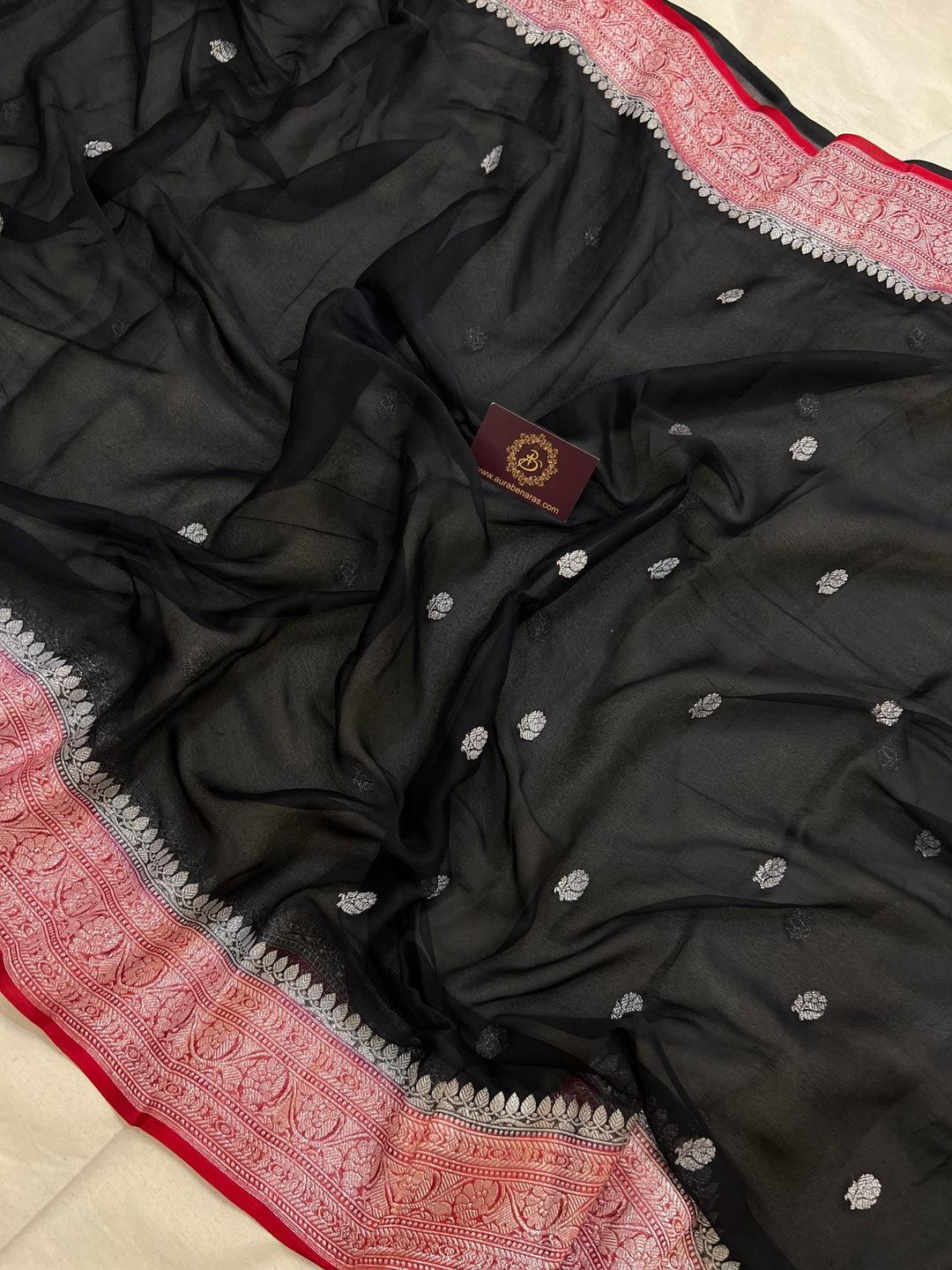 Black Khaddi Chiffon Banarasi Handloom Saree - Aura Benaras