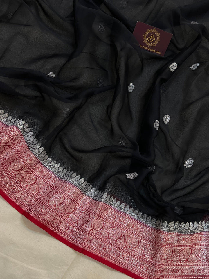 Black Khaddi Chiffon Banarasi Handloom Saree - Aura Benaras