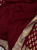 Maroon Banarasi Handloom Satin SIlk Saree - Aura Benaras