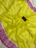 Lemon Yellow Khaddi Chiffon Banarasi Handloom Saree - Aura Benaras
