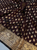 Brown Banarasi Handloom Satin SIlk Saree - Aura Benaras