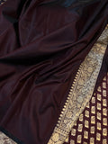 Brown Banarasi Handloom Satin SIlk Saree - Aura Benaras