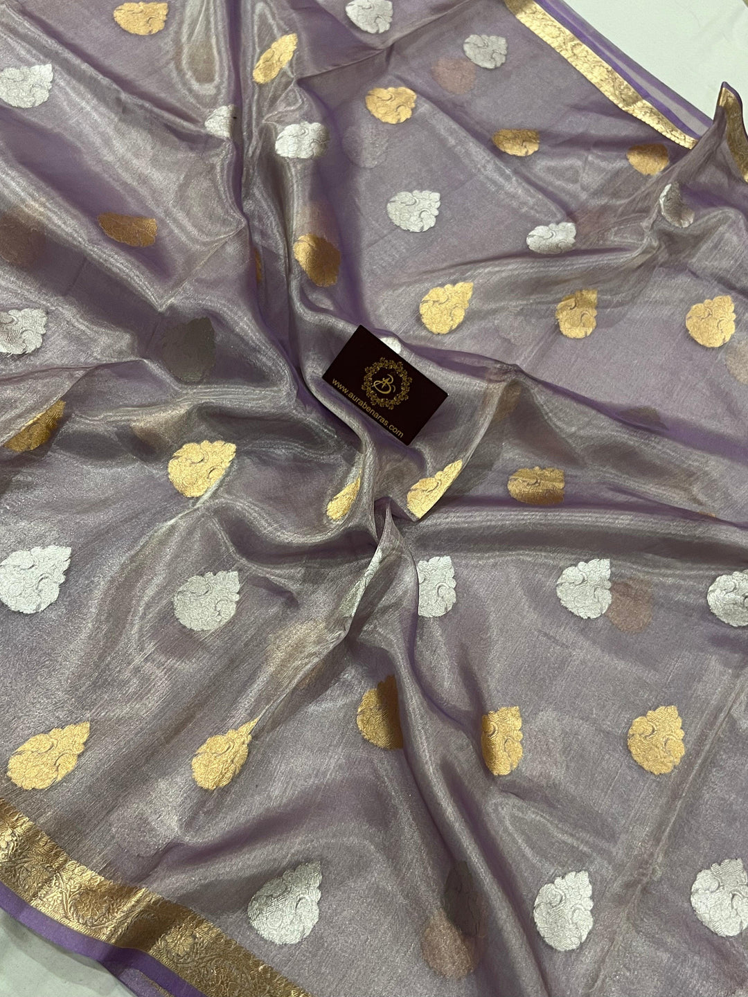 Lavender Banarasi Handloom Organza Tissue Silk Saree