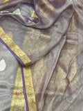 Lavender Banarasi Handloom Organza Tissue Silk Saree