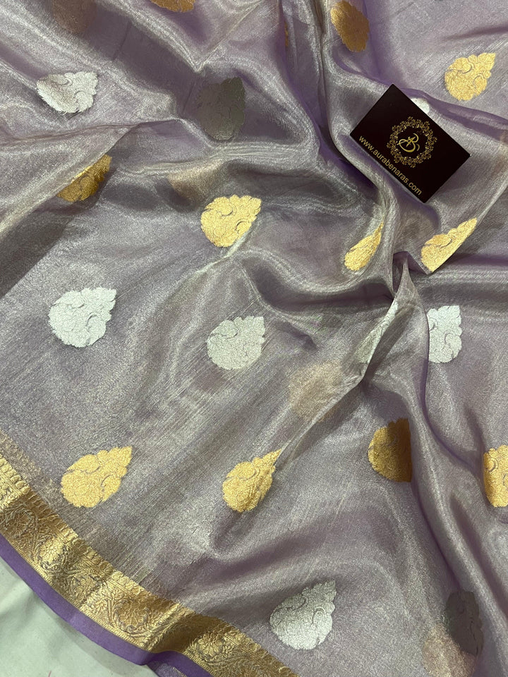 Lavender Banarasi Handloom Organza Tissue Silk Saree