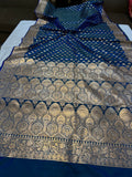 Peacock Blue Banarasi Handloom Satin SIlk Saree - Aura Benaras