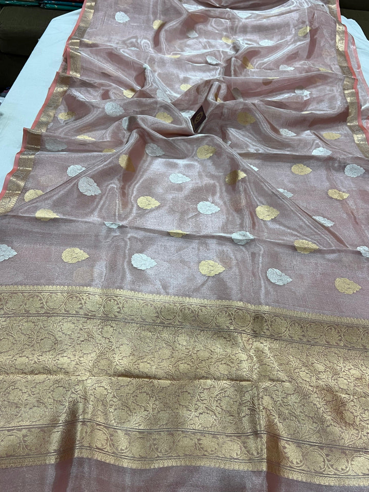Lavender Banarasi Handloom Organza Tissue Silk Saree