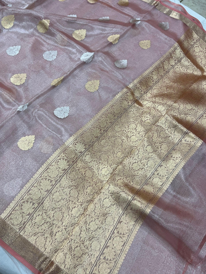 Lavender Banarasi Handloom Organza Tissue Silk Saree