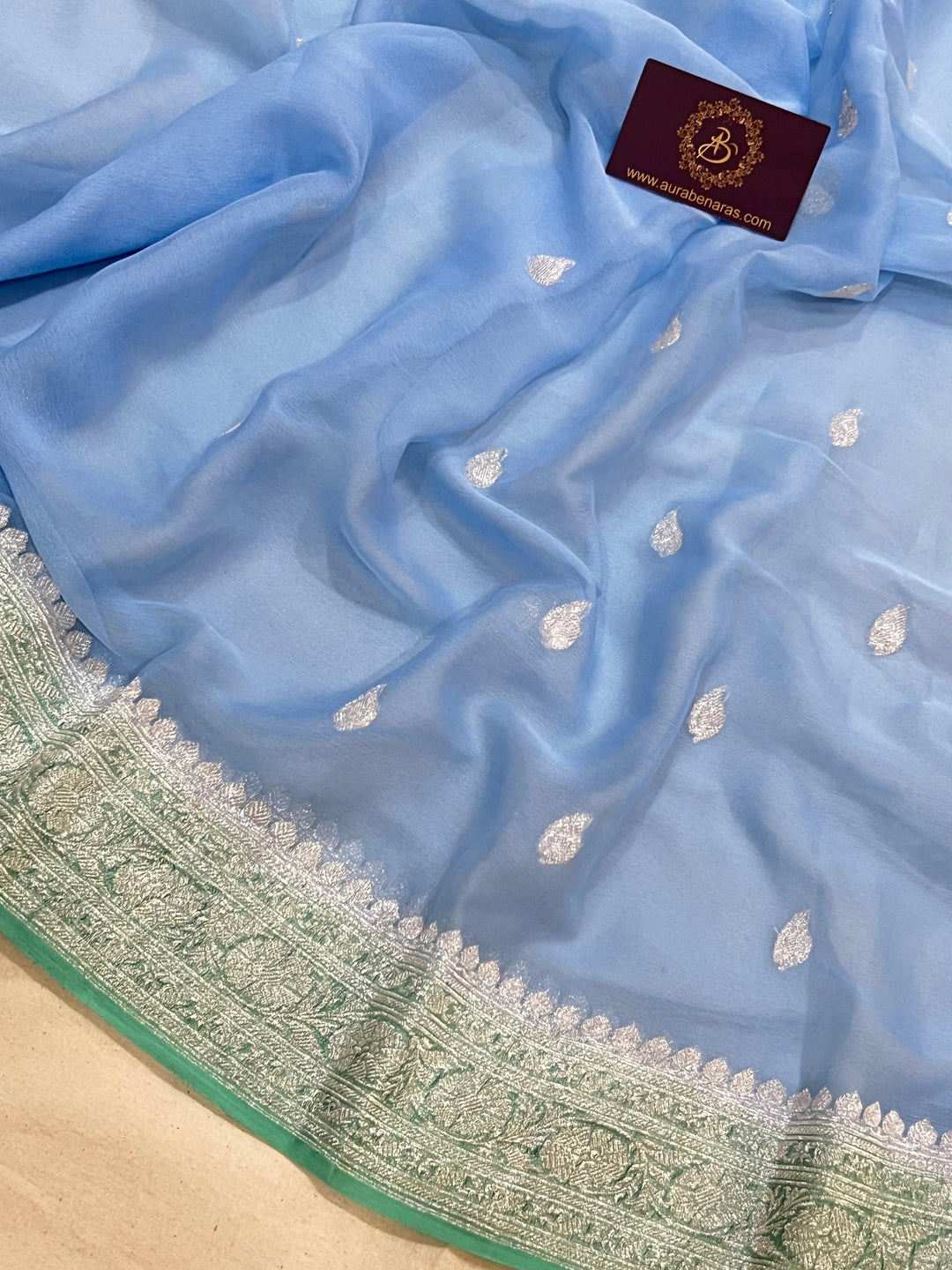 Blue Khaddi Chiffon Banarasi Handloom Saree - Aura Benaras