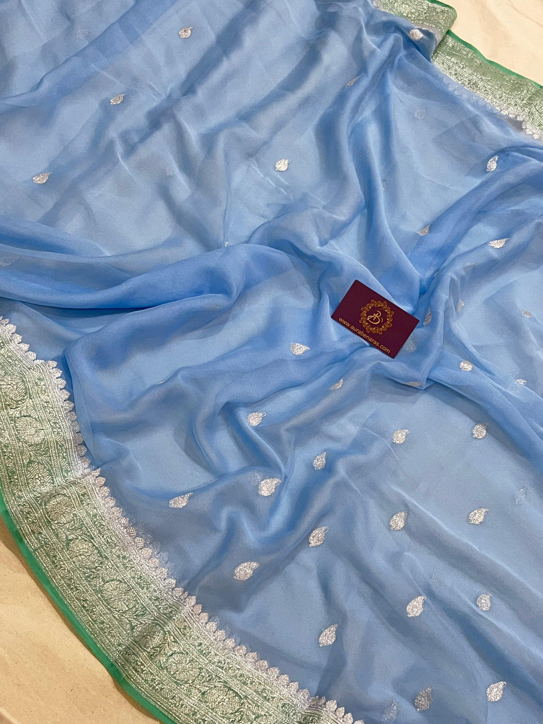 Blue Khaddi Chiffon Banarasi Handloom Saree - Aura Benaras