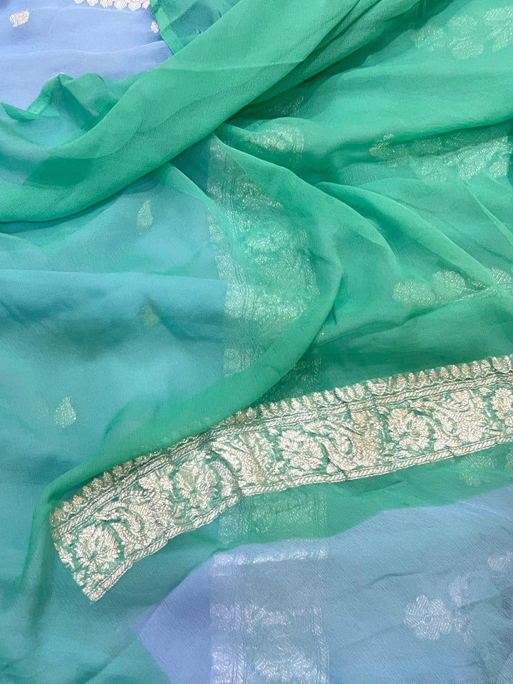 Blue Khaddi Chiffon Banarasi Handloom Saree - Aura Benaras
