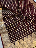 Garnet Banarasi Handloom Satin SIlk Saree - Aura Benaras