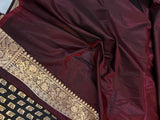 Garnet Banarasi Handloom Satin SIlk Saree - Aura Benaras