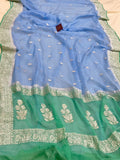 Blue Khaddi Chiffon Banarasi Handloom Saree - Aura Benaras