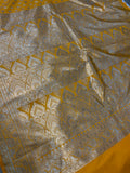 Yellow Banarasi Handloom Satin SIlk Saree - Aura Benaras