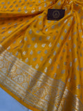 Yellow Banarasi Handloom Satin SIlk Saree - Aura Benaras