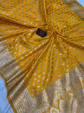 Yellow Banarasi Handloom Satin SIlk Saree - Aura Benaras