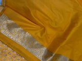 Yellow Banarasi Handloom Satin SIlk Saree - Aura Benaras