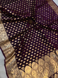 Wine Banarasi Handloom Satin SIlk Saree - Aura Benaras