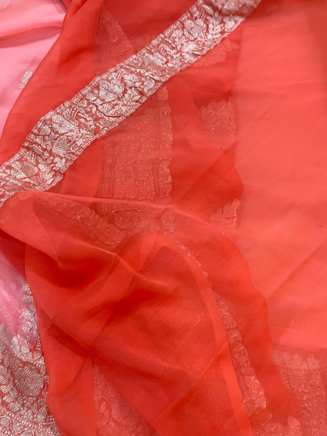 Light Peach Khaddi Chiffon Banarasi Handloom Saree - Aura Benaras