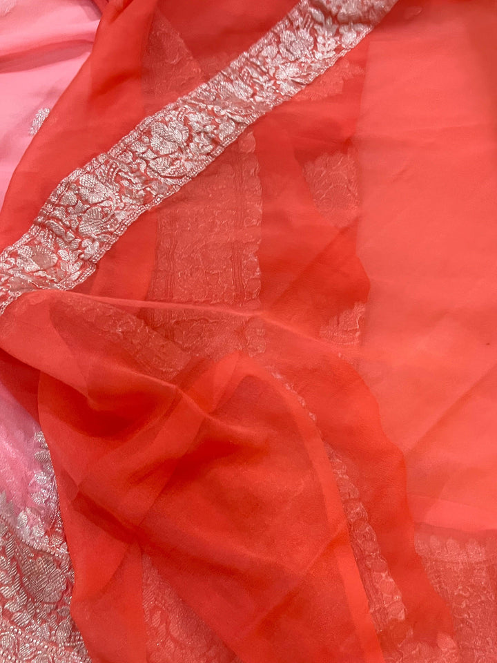 Light Peach Khaddi Chiffon Banarasi Handloom Saree - Aura Benaras
