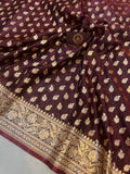 Garnet Banarasi Handloom Satin SIlk Saree - Aura Benaras