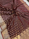 Garnet Banarasi Handloom Satin SIlk Saree - Aura Benaras