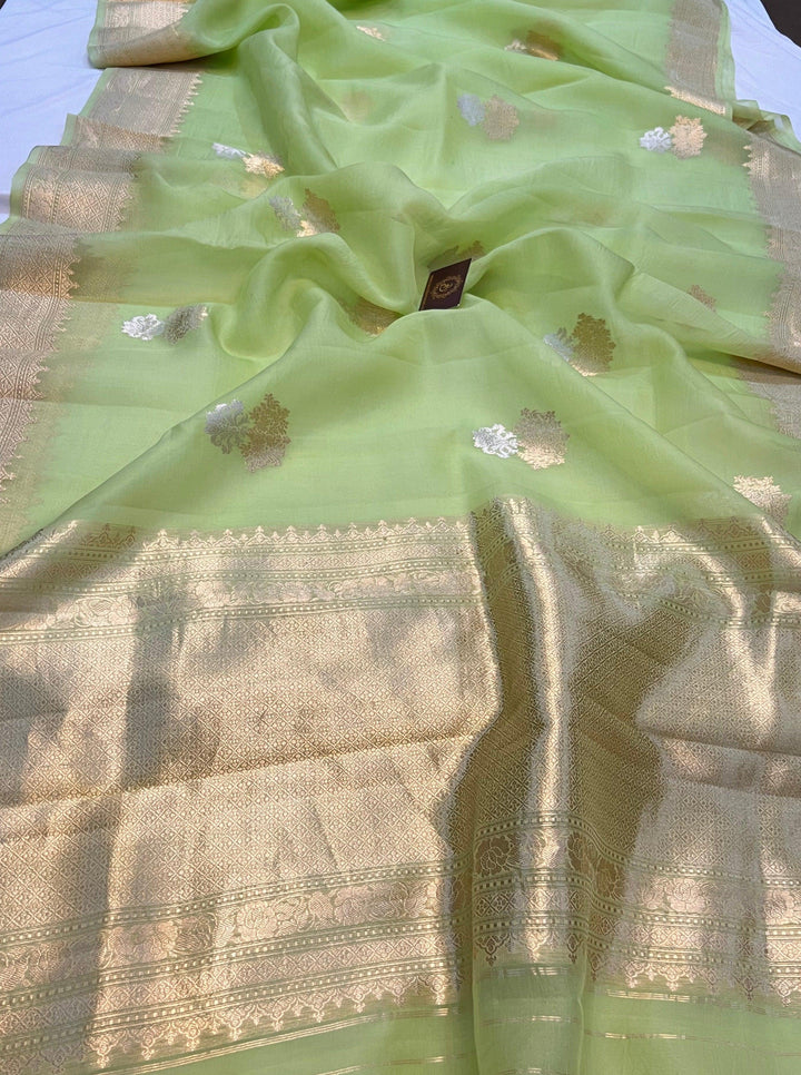 Pista Green Pure Banarasi Handloom Silk Saree - Aura Benaras