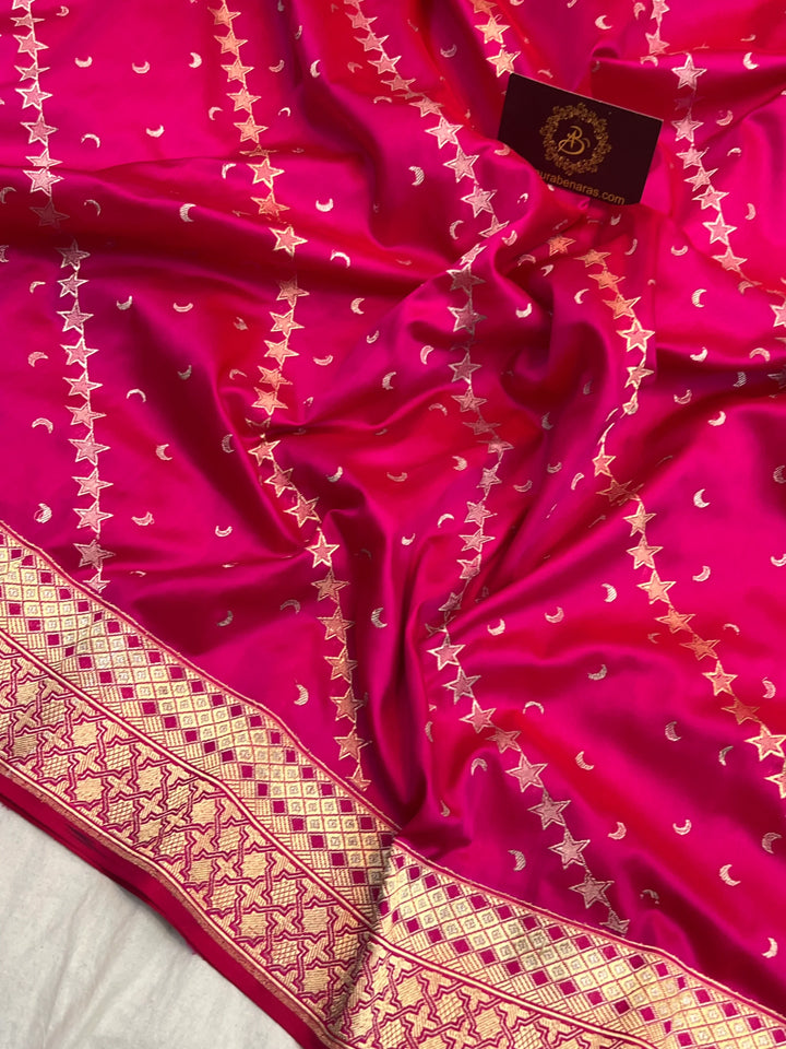 Rani Pink Banarasi Katan Silk Saree – Kadhwa Aada Jaal Meenakari