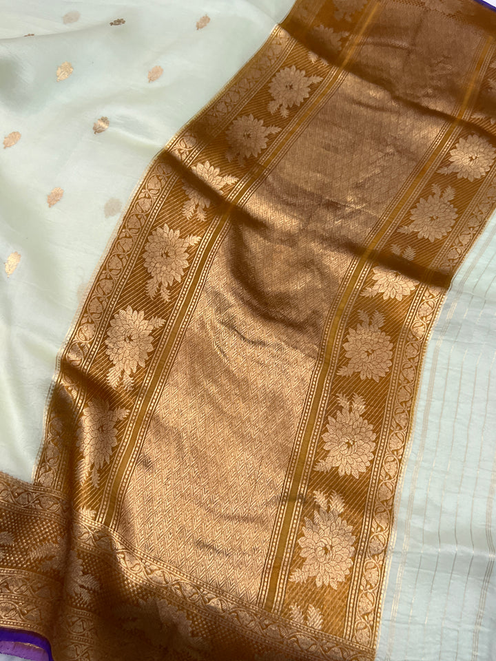 Pani Pista Green Banarasi Handloom Kora Silk Saree