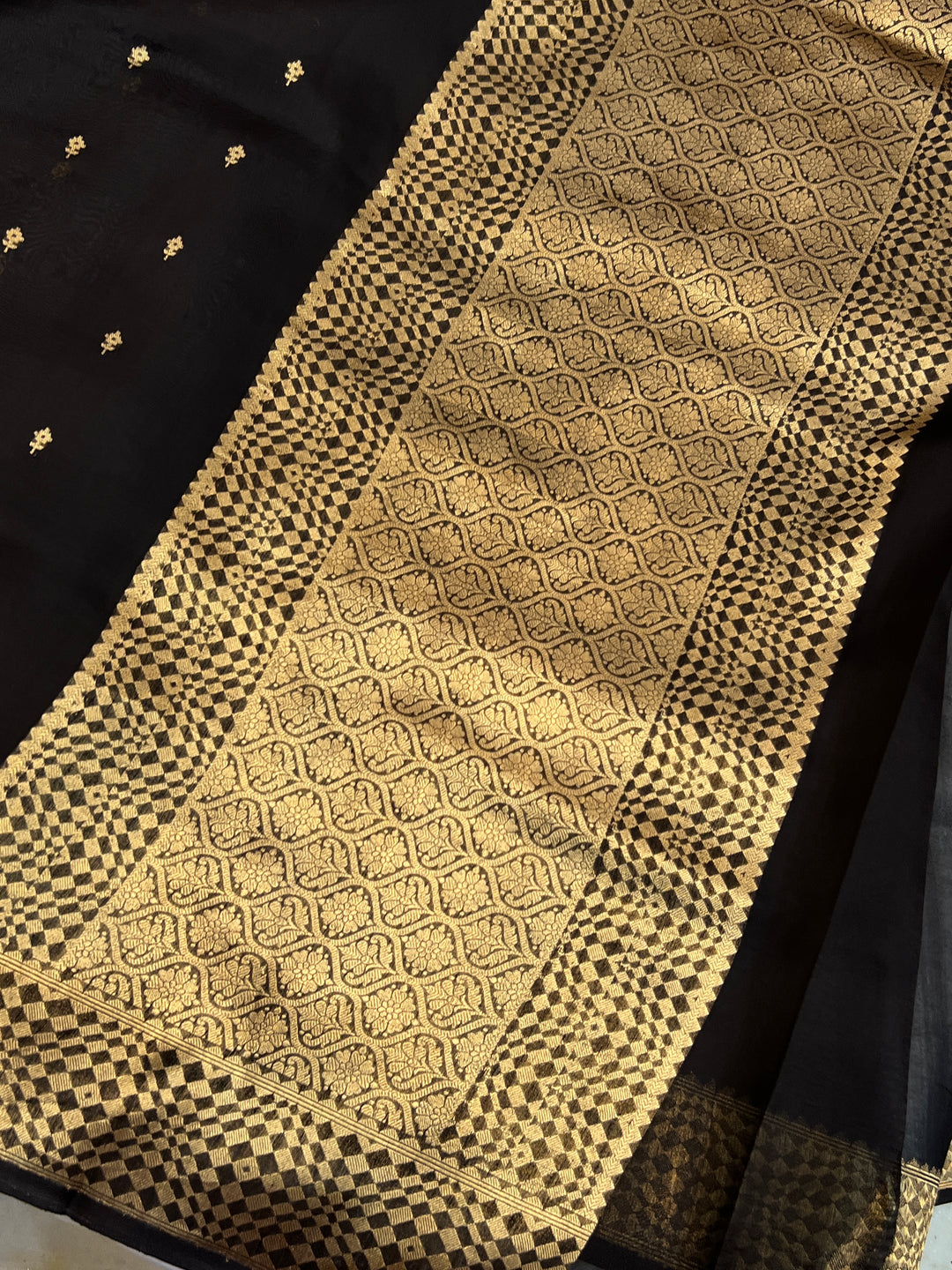 Black Pure Kora Silk Handloom Banarasi Saree