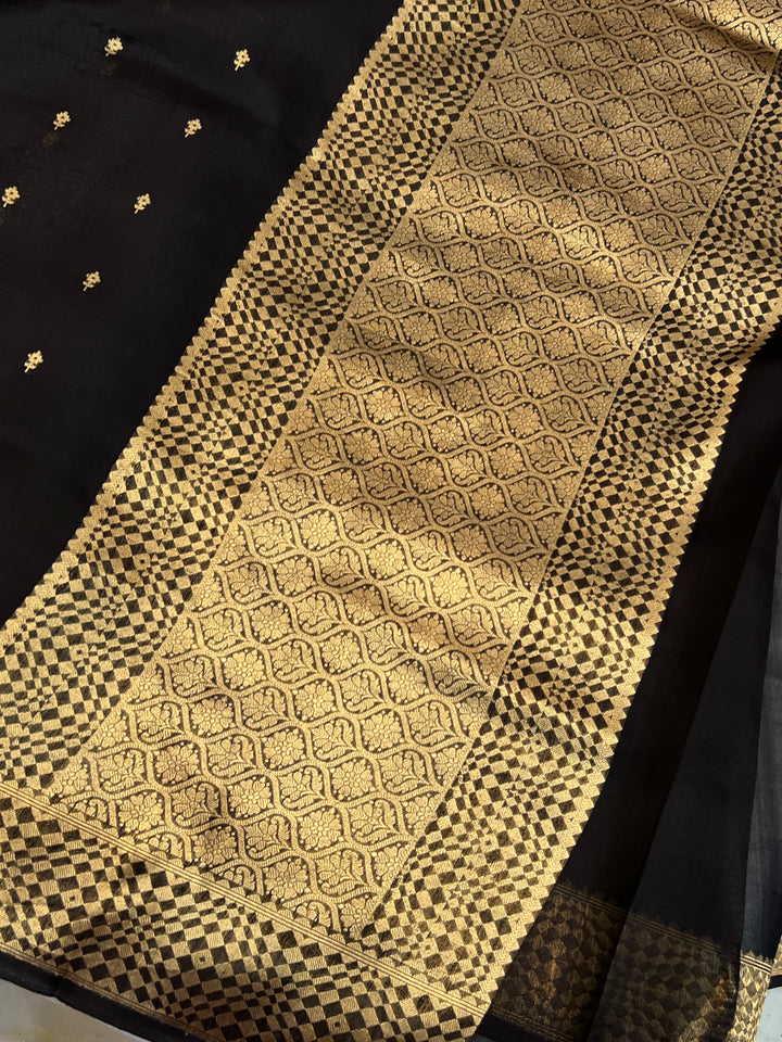 Black Pure Kora Silk Handloom Banarasi Saree