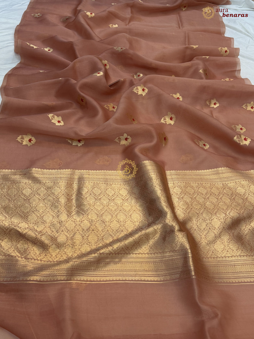 Old Rose Kora Silk Banarasi Saree with Sona Rupa Butis
