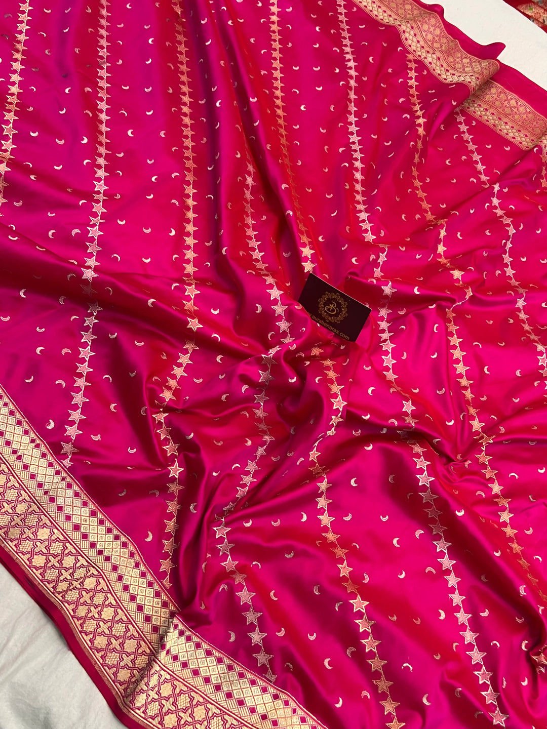 Rani Pink Banarasi Katan Silk Saree – Kadhwa Aada Jaal Meenakari