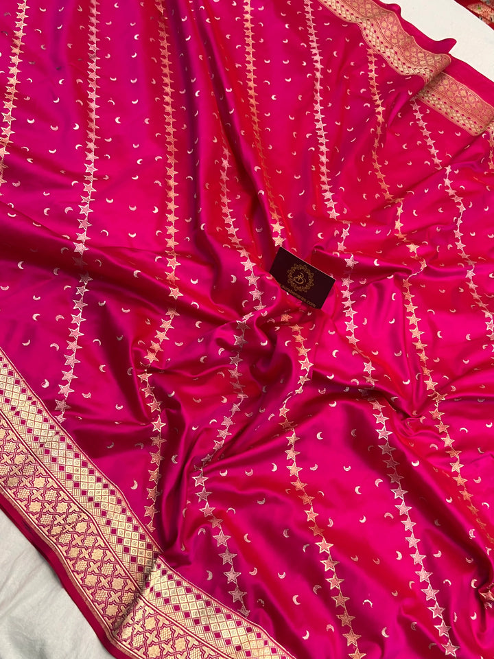 Rani Pink Banarasi Katan Silk Saree – Kadhwa Aada Jaal Meenakari