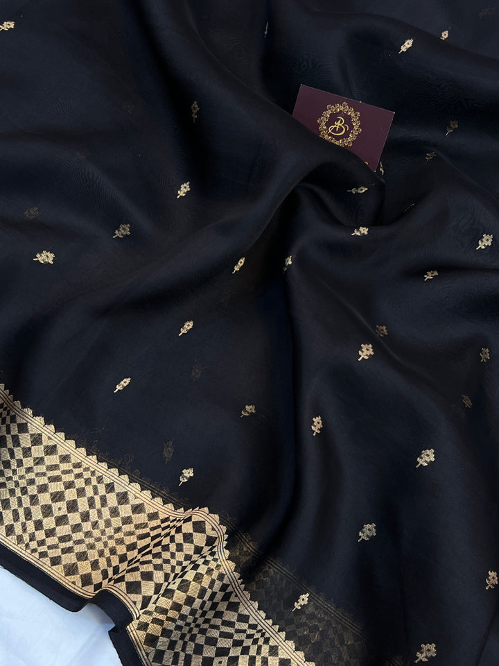 Black Pure Kora Silk Handloom Banarasi Saree