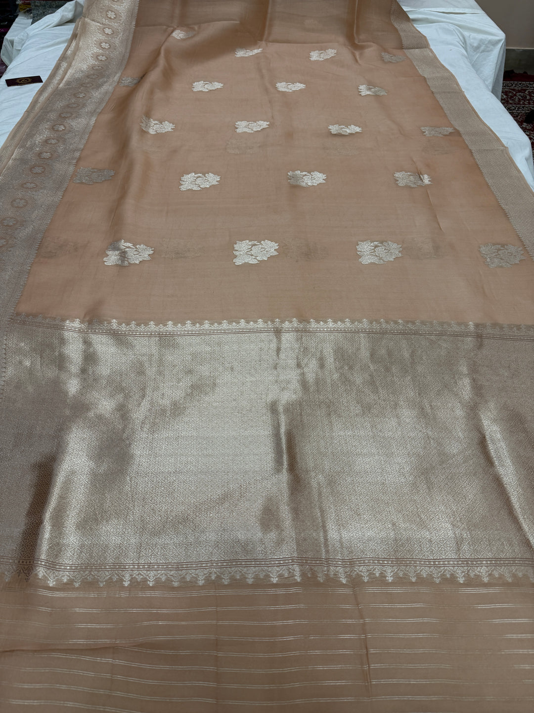 Beige Pure Kora Silk Handloom Banarasi Saree