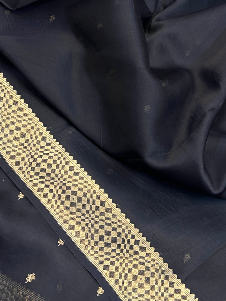 Black Pure Kora Silk Handloom Banarasi Saree