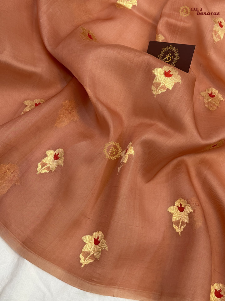 Old Rose Kora Silk Banarasi Saree with Sona Rupa Butis