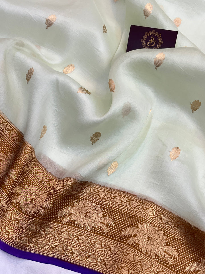 Pani Pista Green Banarasi Handloom Kora Silk Saree