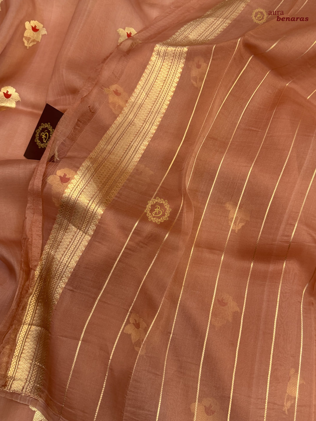 Old Rose Kora Silk Banarasi Saree with Sona Rupa Butis